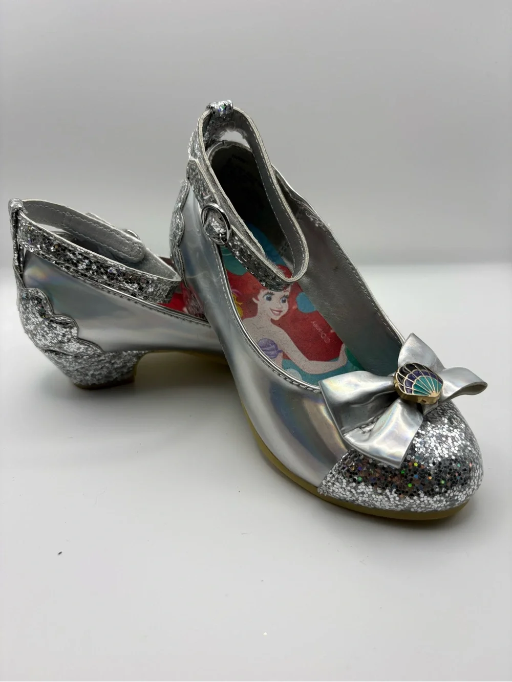 Disney Silver Glitter Mermaid Dress Shoes with Shell Bow